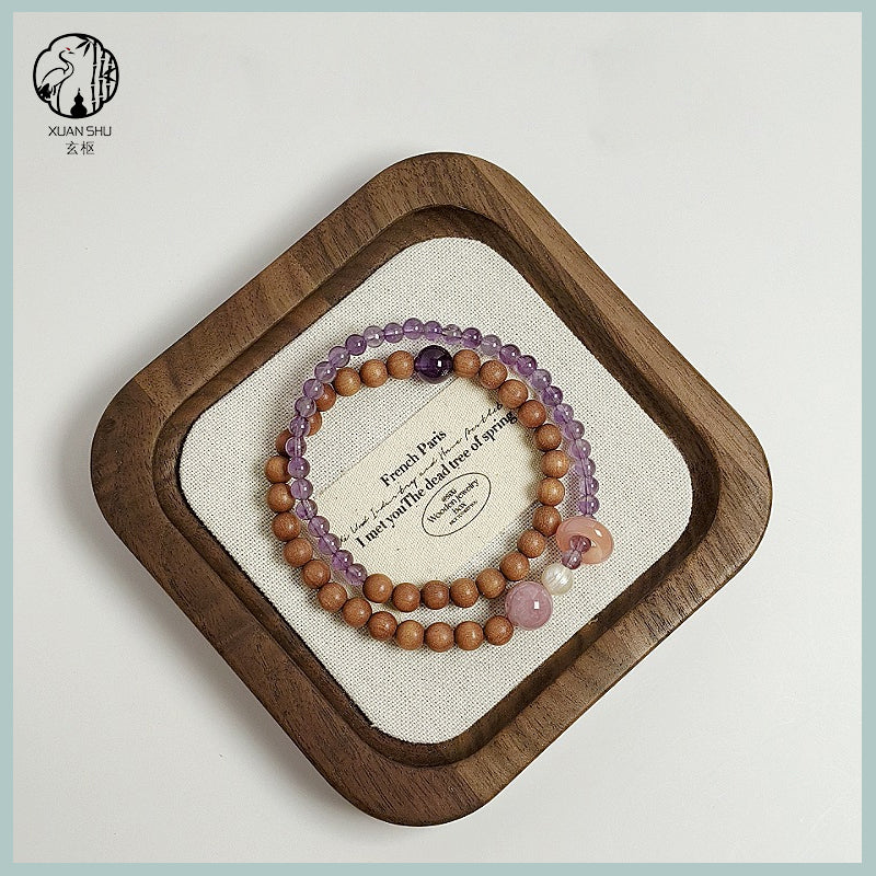 Sandalwood & Natural Amethyst Double Circle Bracelet - Attract Wealth & Protective Energy