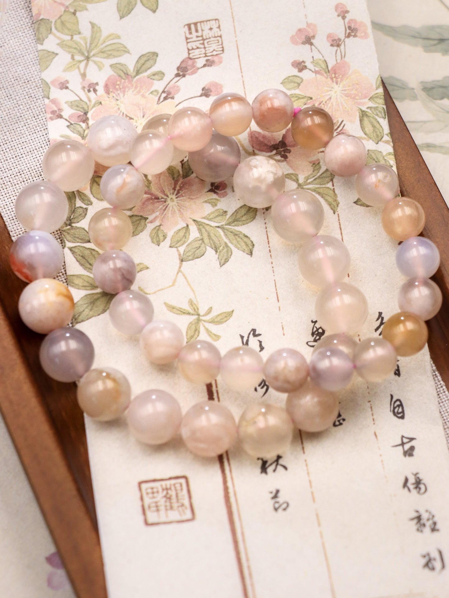 Cherry Blossom Agate Crystal Bracelet – Nurturing Calm & Inner Peace XUANSHU