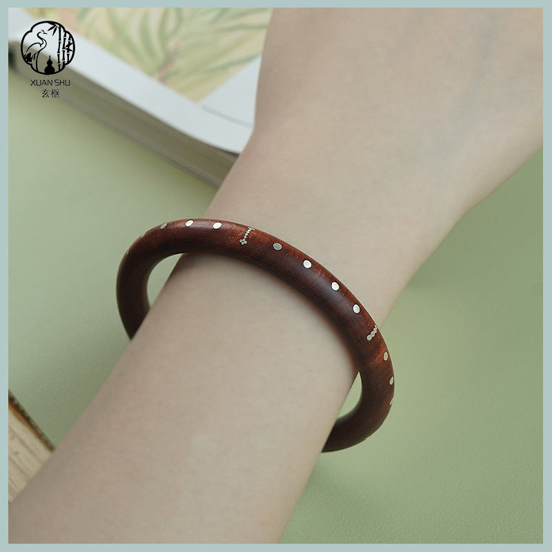 Purple Sandalwood & Black Ebony Inlaid Silver Bracelet – Protection & Spiritual Healing
