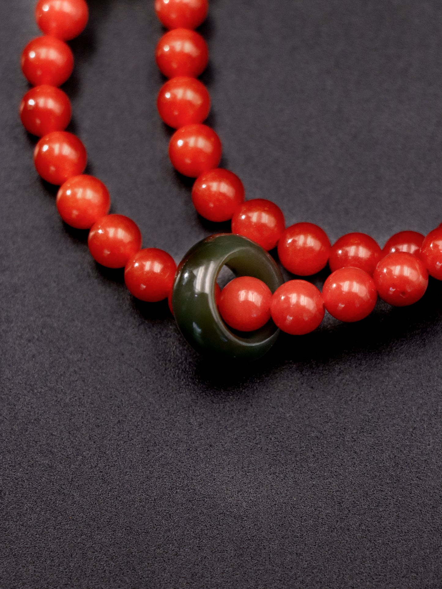 Spiritual Harmony Bracelet - Red Agate, Green Jade & Agarwood Rose Charm