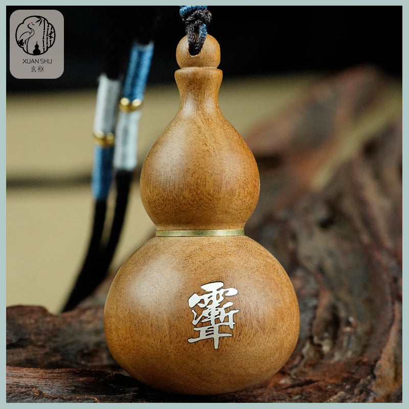 Zao Wood Inlaid Silver Purple Weiqi Gourd Pendant – Beidou Seven Stars & Taoist Symbols for Protection and Spiritual Energy