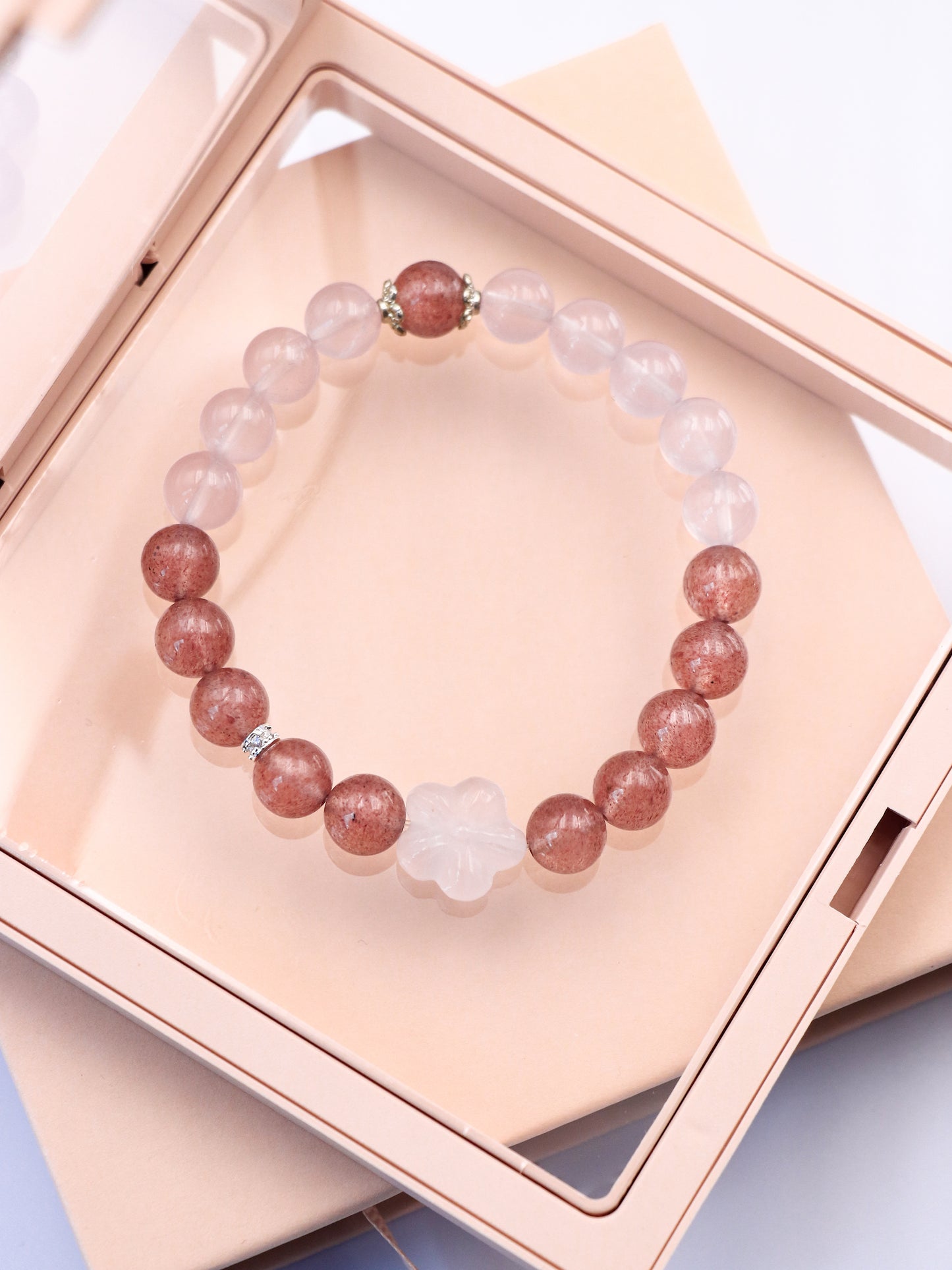 Strawberry Quartz & Rose Quartz Bracelet – Fire-Earth Harmony for Love & Healing