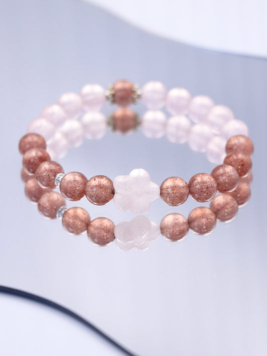 Strawberry Quartz & Rose Quartz Bracelet – Fire-Earth Harmony for Love & Healing XUANSHU