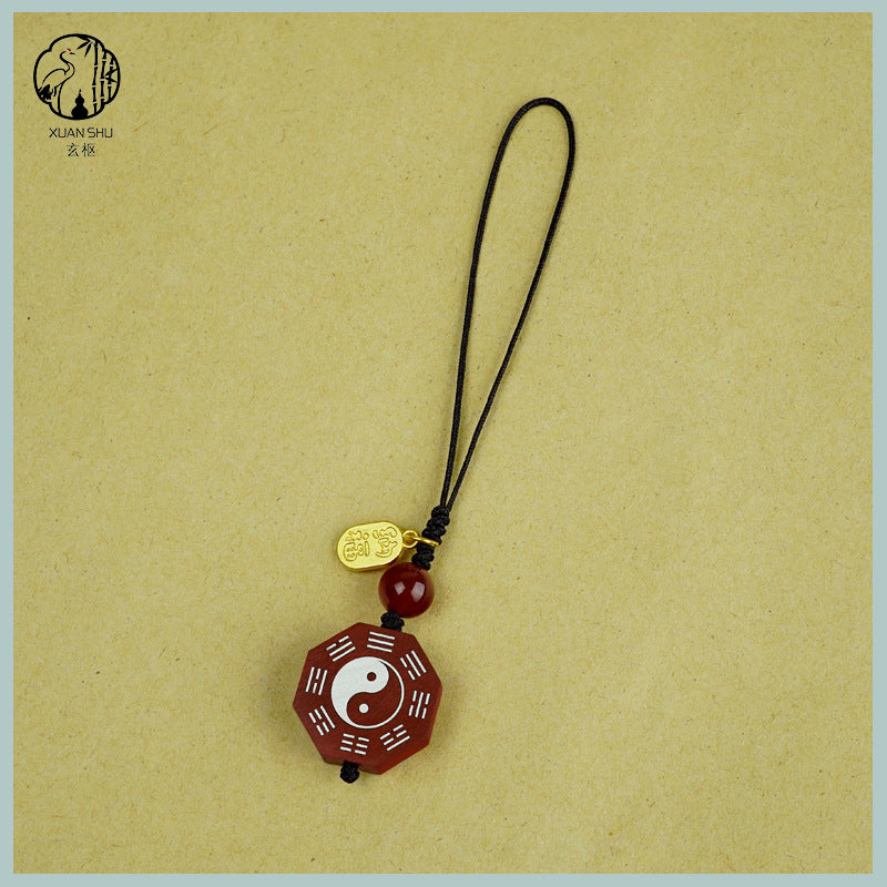 Zao Wood Inlaid Silver Bagua Taiji Pendant Mobile Chain Necklace - Taoist Spiritual Protection & Feng Shui Charm
