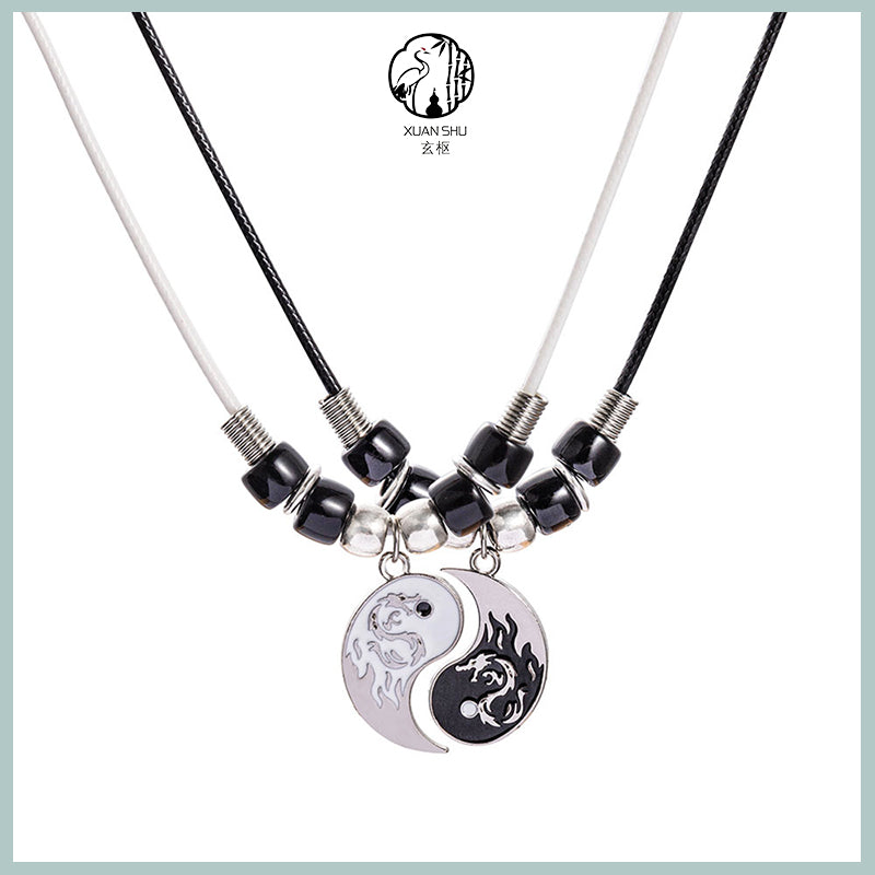 Tai Chi Bagua Dragon Pattern Couple Bracelet and Necklace Set-Dissipating Negative Energy, Attracting Good Luck and Health