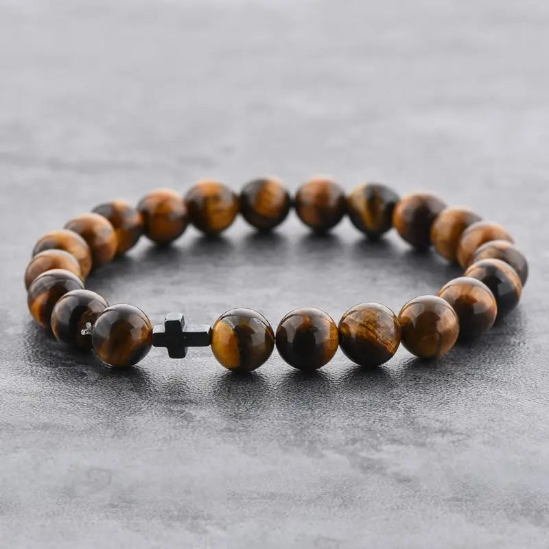 22-Piece Natural Tiger's Eye Beaded Bracelet-Protection against evil