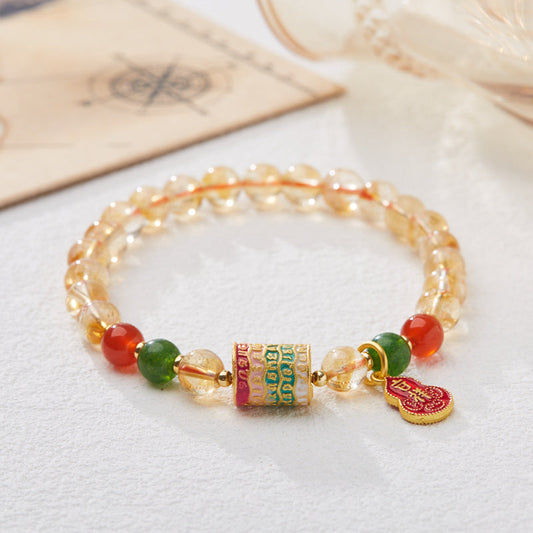 Yellow Crystal Five-Blessing Sutra Gourd Bracelet-Safe And Healthy XUANSHU