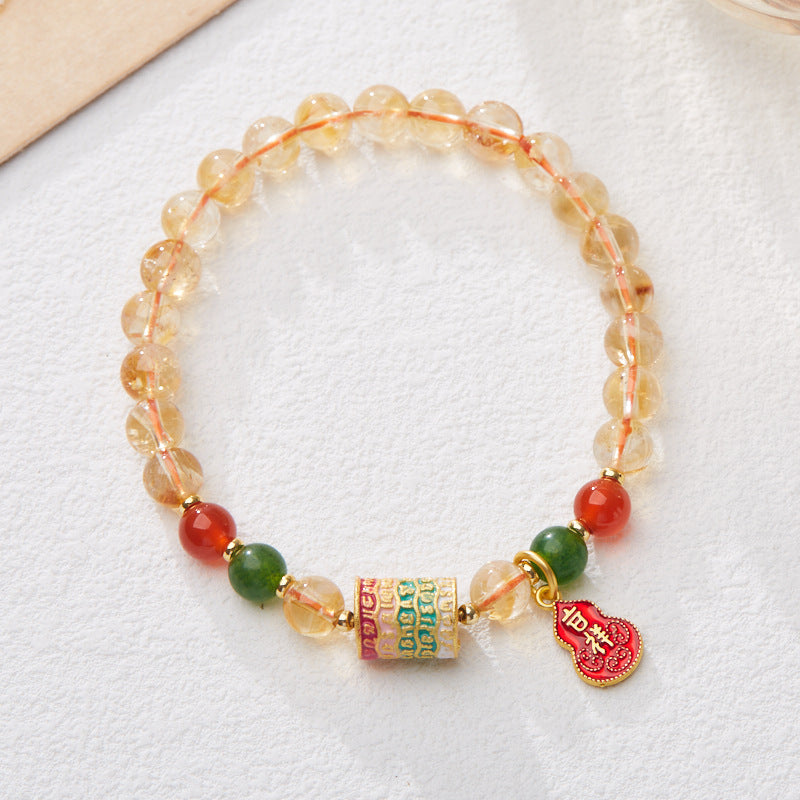 Yellow Crystal Five-Blessing Sutra Gourd Bracelet-Safe And Healthy XUANSHU