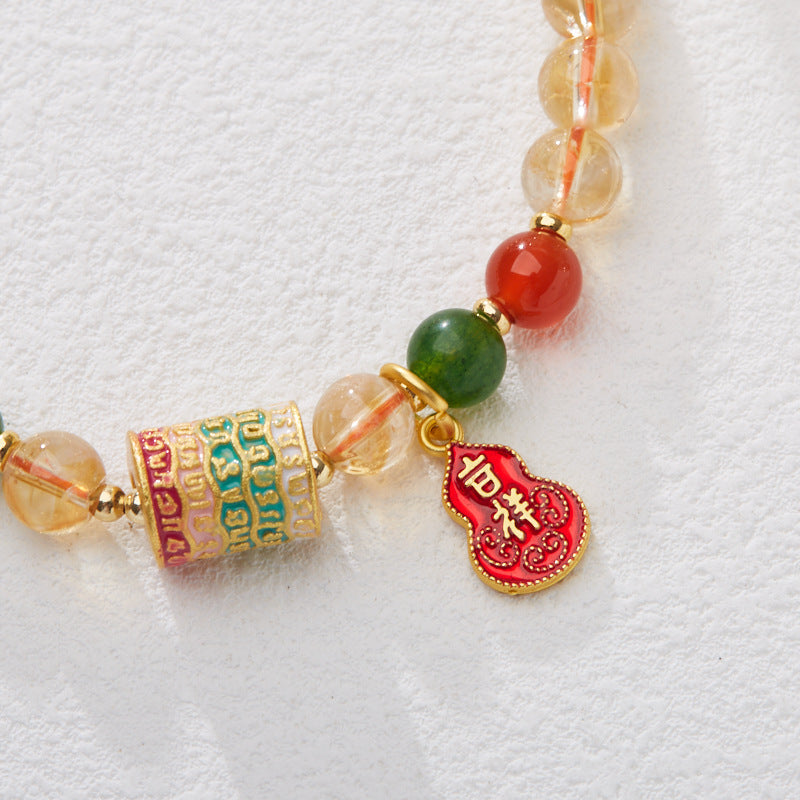 Yellow Crystal Five-Blessing Sutra Gourd Bracelet-Safe And Healthy XUANSHU