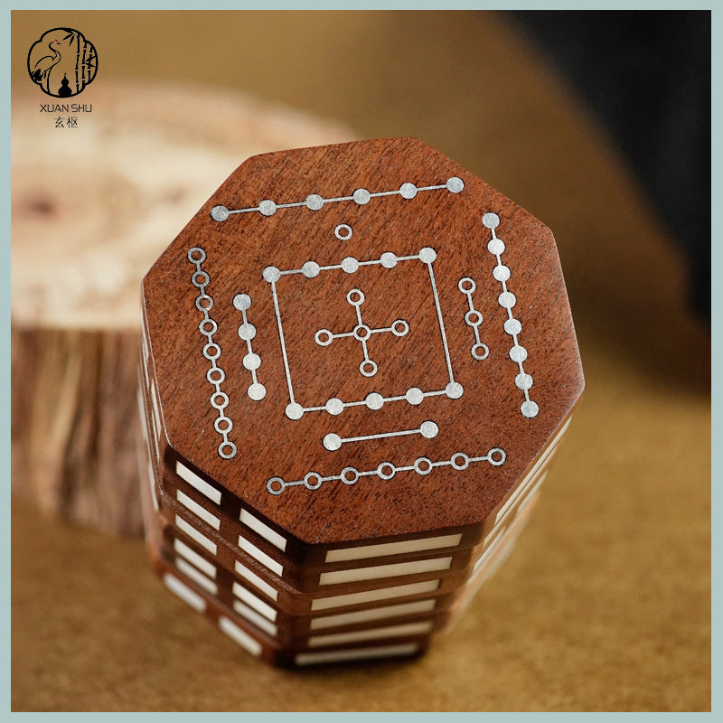 Zao Wood Inlaid Silver I Ching 64 Hexagrams Rotating Cube – Feng Shui Six Yao River Map Divination Stress Relief Puzzle