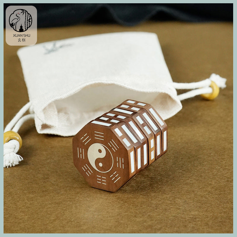 Zao Wood Inlaid Silver I Ching 64 Hexagrams Rotating Cube – Feng Shui Six Yao River Map Divination Stress Relief Puzzle
