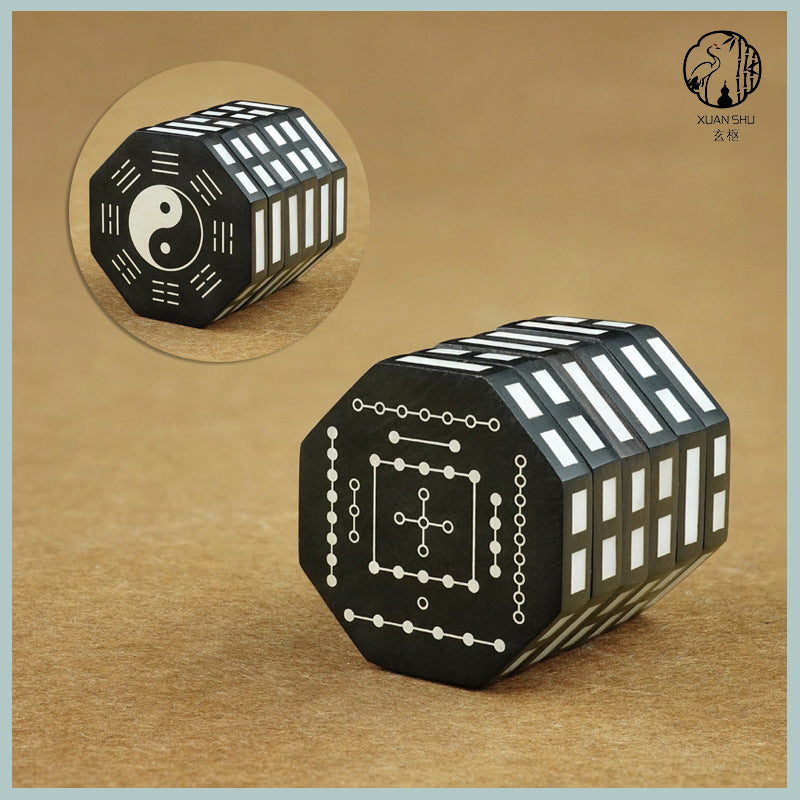 Zao Wood Inlaid Silver I Ching 64 Hexagrams Rotating Cube – Feng Shui Six Yao River Map Divination Stress Relief Puzzle