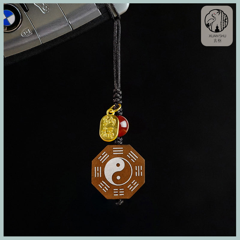 Zao Wood Inlaid Silver Bagua Taiji Pendant Mobile Chain Necklace - Taoist Spiritual Protection & Feng Shui Charm