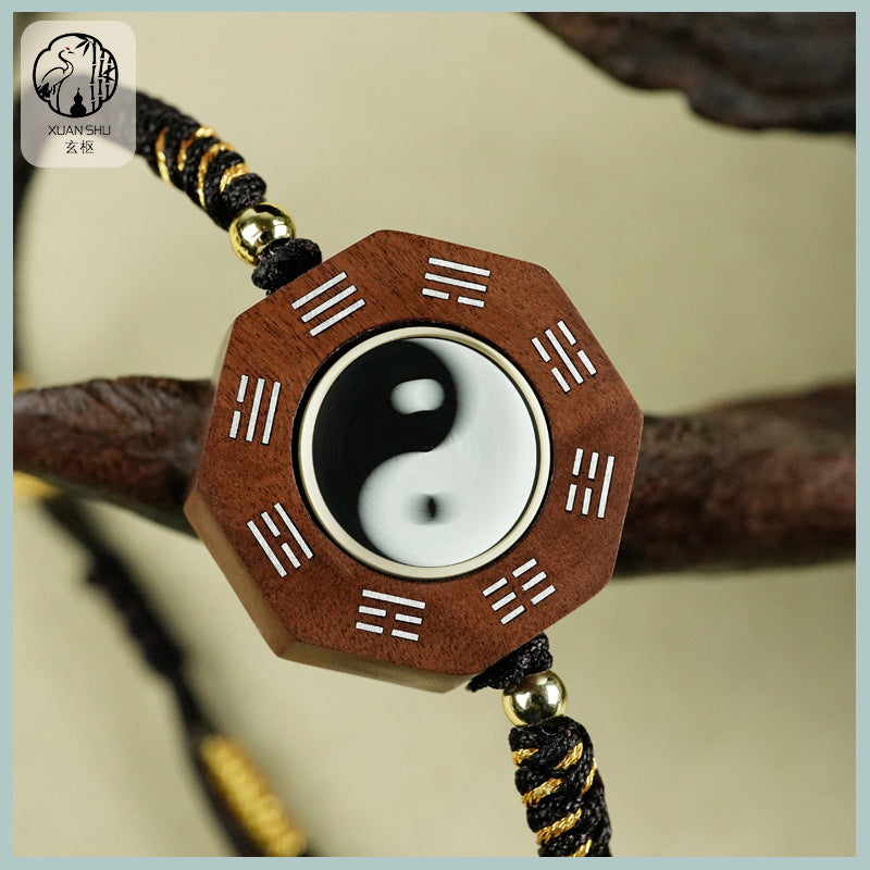 Zao Wood Inlaid Silver Taiji Bracelet - Feng Shui Energy Alignment for Prosperity & Good Luck