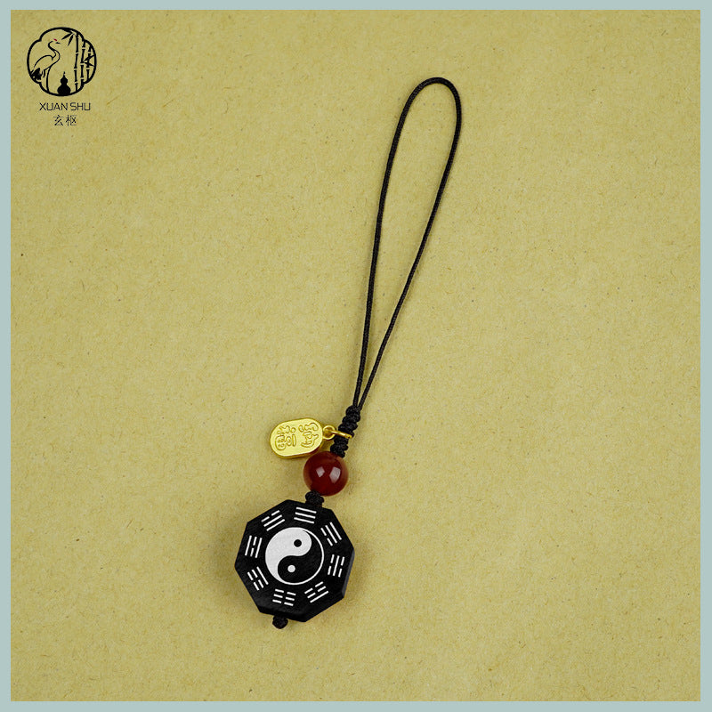 Zao Wood Inlaid Silver Bagua Taiji Pendant Mobile Chain Necklace - Taoist Spiritual Protection & Feng Shui Charm