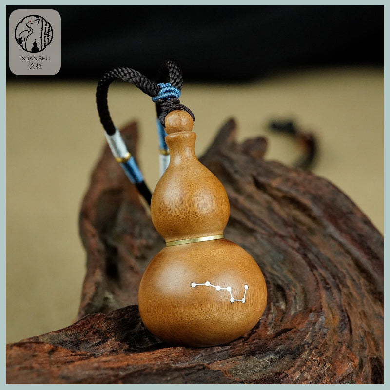 Zao Wood Inlaid Silver Purple Weiqi Gourd Pendant – Beidou Seven Stars & Taoist Symbols for Protection and Spiritual Energy