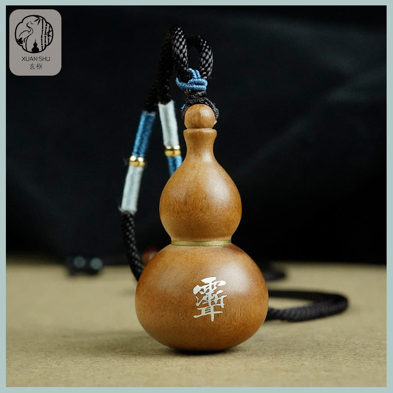 Zao Wood Inlaid Silver Purple Weiqi Gourd Pendant – Beidou Seven Stars & Taoist Symbols for Protection and Spiritual Energy