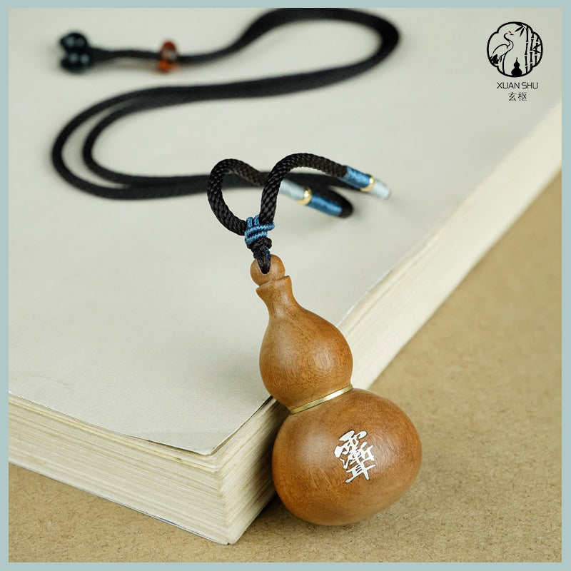 Zao Wood Inlaid Silver Purple Weiqi Gourd Pendant – Beidou Seven Stars & Taoist Symbols for Protection and Spiritual Energy