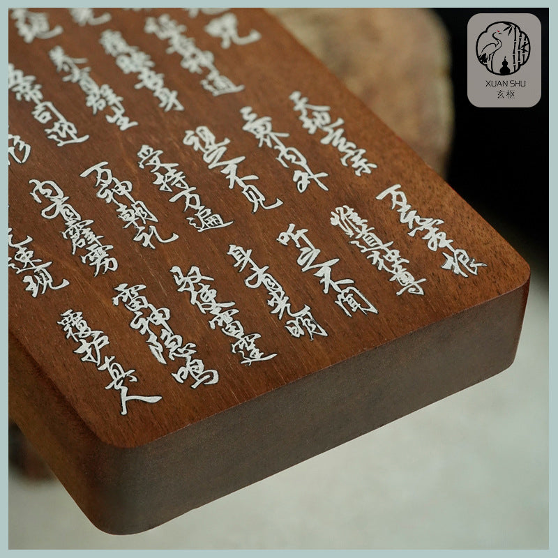 Black Ebony and Zao Wood Silver Inlaid Golden Light Mantra Pendant – Taoist Spiritual Protection and Harmony