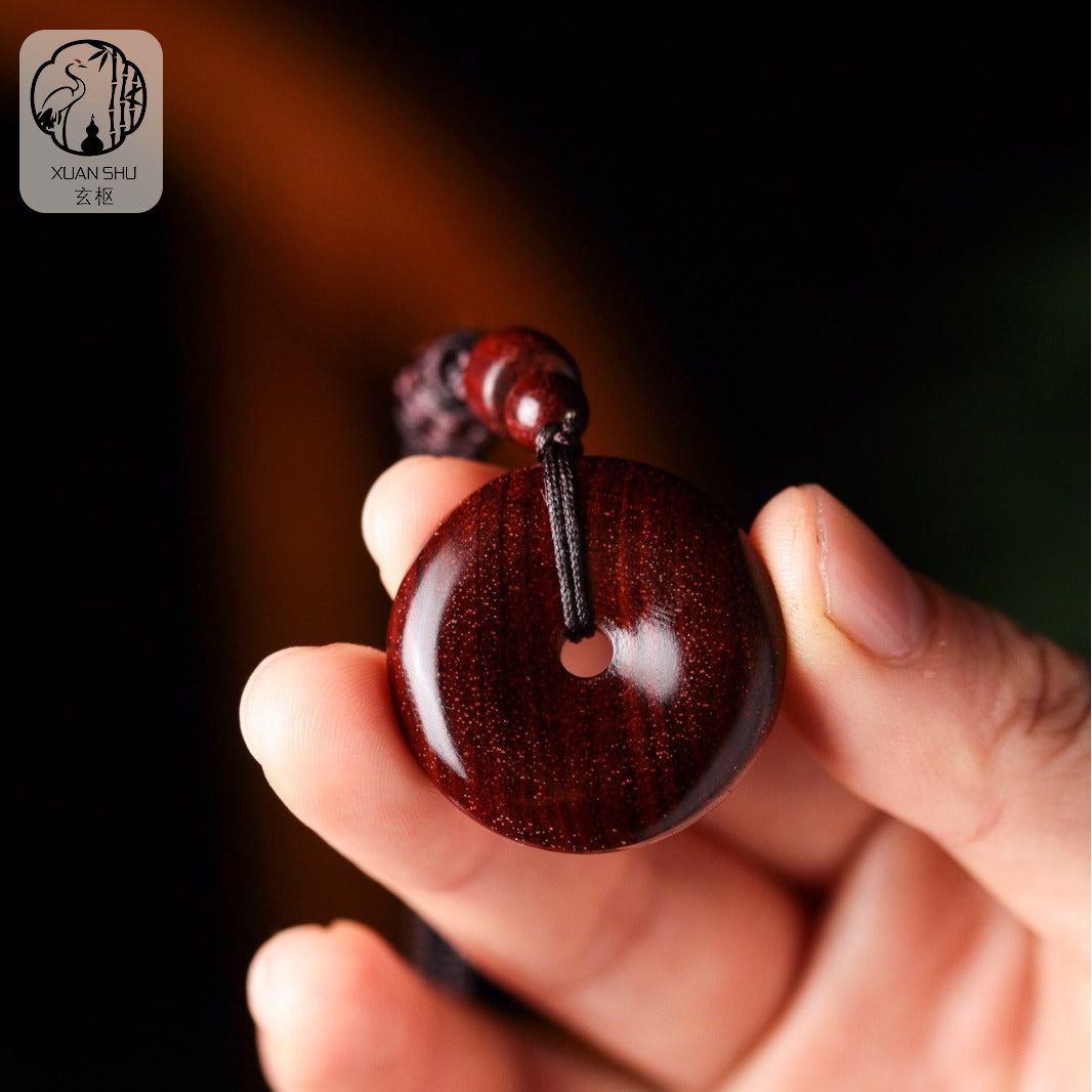 Old Zitan Wood Peace Pendant Necklace - Feng Shui Protection & Harmony