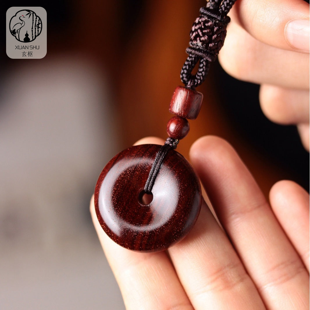 Old Zitan Wood Peace Pendant Necklace - Feng Shui Protection & Harmony