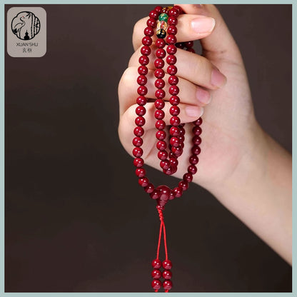 Original Mine Cinnabar 108 Bead Five Road Wealth God Bracelet - Feng Shui Prosperity & Protection