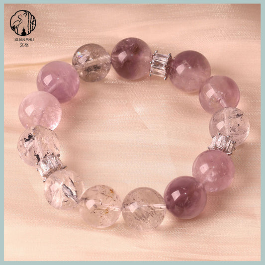 Natural Rose Quartz Clear Quartz & Lavender Jade Bracelet – Love Healing Luck and Energy Balance