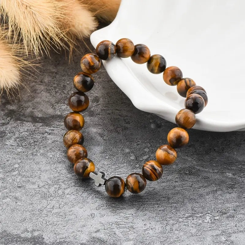 22-Piece Natural Tiger’s Eye Beaded Bracelet