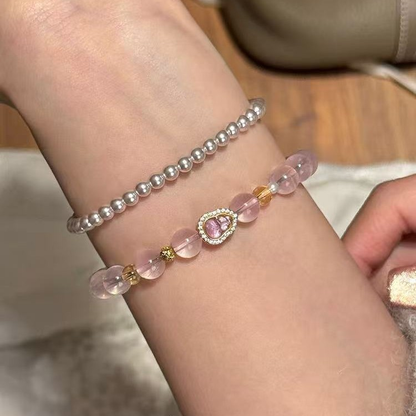Natural Lavender Crystal and Tourmaline Bracelet – Heart Chakra Healing & Feminine Energy Xuan Shu