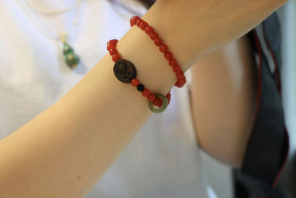 South Red Agate & Agarwood Rose Prayer Beads Bracelet – Protection & Spiritual Fortification