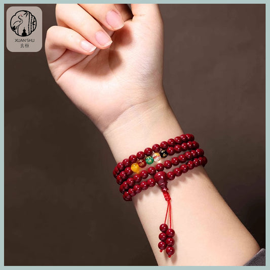 Original Mine Cinnabar 108 Bead Five Road Wealth God Bracelet - Feng Shui Prosperity & Protection