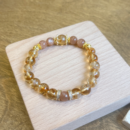 Natural Yellow Citrine Sunstone Orange Moonstone Crystal Bracelet – Abundance & Healing Energy