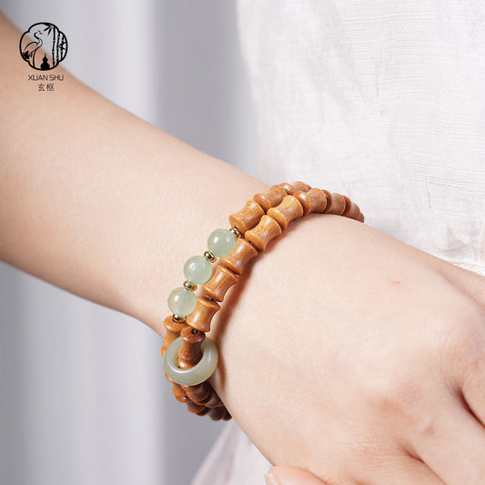 Bamboo Bead & Gemstone Sandalwood Bracelet — Double Circle Design to Attract Prosperity & Good Relationships