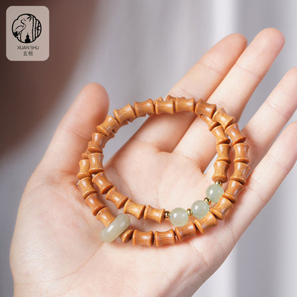 Bamboo Bead & Gemstone Sandalwood Bracelet — Double Circle Design to Attract Prosperity & Good Relationships