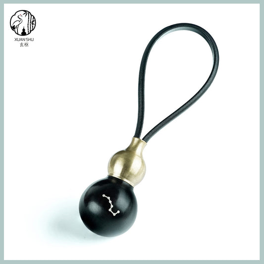 Solid Wood & Brass Gourd Keychain with Big Dipper Seven Stars | Feng Shui Protection and Cosmic Energy Balance