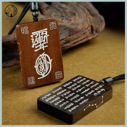 Black Ebony Sterling Silver Golden Light Mantra Amulet Pendant – Feng Shui Talisman Protection Charm Necklace