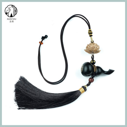 Black Ebony with Silver Inlay - "Fortune & Prosperity Gourd" Car Rearview Mirror Pendant for Safety and Peace