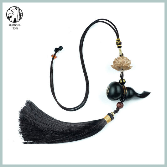 Black Ebony with Silver Inlay - "Fortune & Prosperity Gourd" Car Rearview Mirror Pendant for Safety and Peace