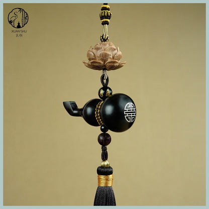 Black Ebony with Silver Inlay - "Fortune & Prosperity Gourd" Car Rearview Mirror Pendant for Safety and Peace