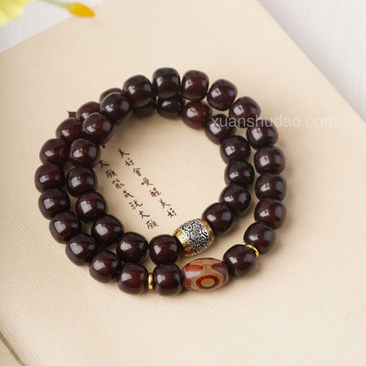 Black Bodhi Root Dzi Beads Double-Wrap Bracelet – Remove Sha Energy & Attract Wealth & Enhance Luck