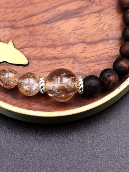 Black Super Seven & Agarwood Bracelet – Wisdom, Clarity & Spiritual Awakening XUANSHU