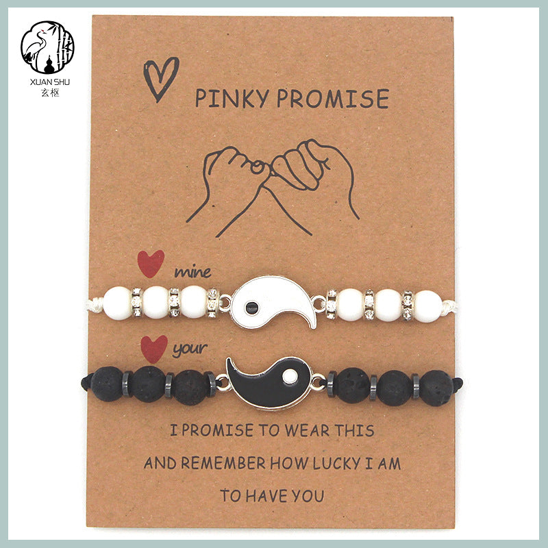 Black and White Tai Chi Yin-Yang Couple Bracelet- Balancing Energy, Enhancing Harmony and Luck