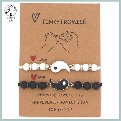 Black and White Tai Chi Yin-Yang Couple Bracelet- Balancing Energy, Enhancing Harmony and Luck