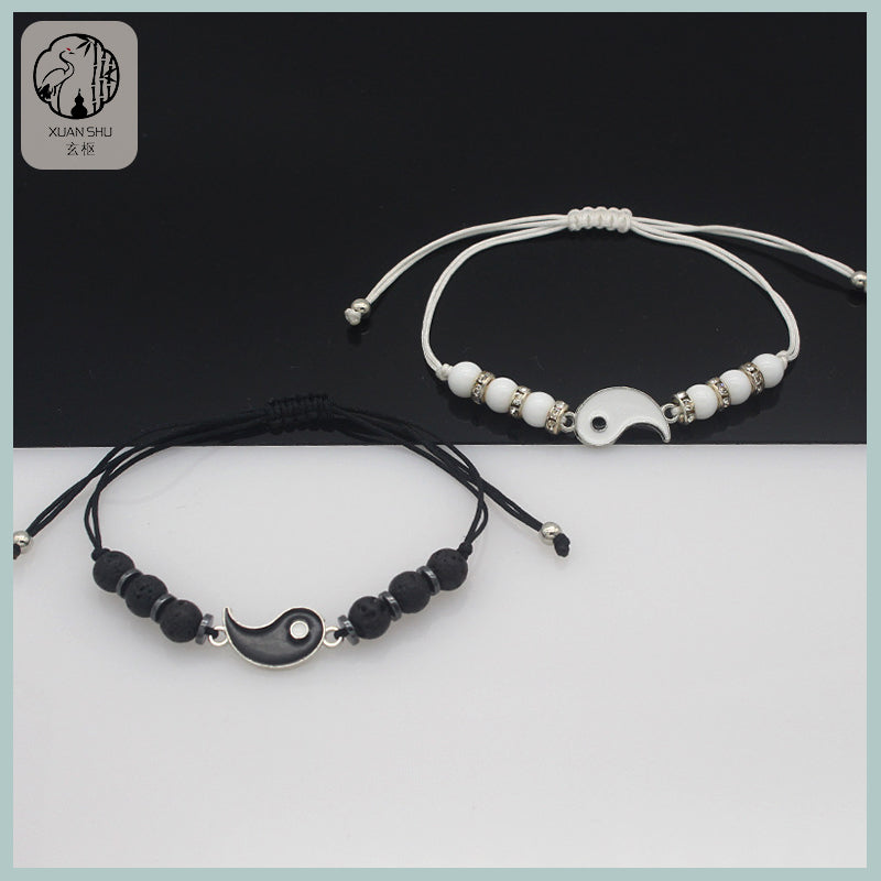 Black and White Tai Chi Yin-Yang Couple Bracelet- Balancing Energy, Enhancing Harmony and Luck