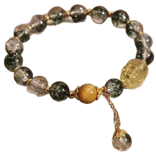 Sakura Green Phantom & Natural Citrine Pixiu Bracelet - Crystal Energy for Wealth, Protection & Emotional Healing