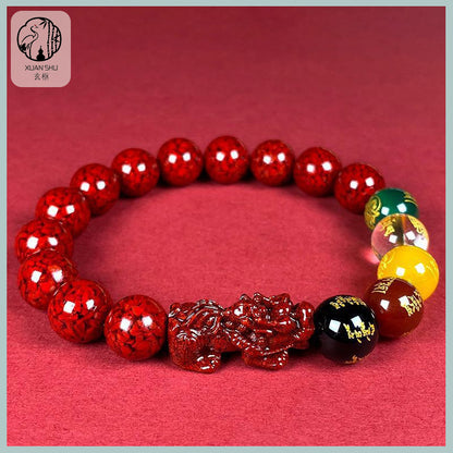 Natural Purple Gold Sand & Cinnabar Pixiu Five Wealth God Bracelet - Prosperity & Protection