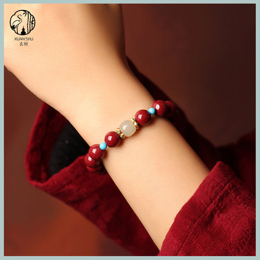 Natural Cinnabar Turquoise Hetian Jade Bracelet - Enhance Wealth and Networking, Boost Career Luck