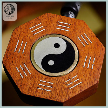 Zao Wood Taiji Bagua Rotating Handpiece Pendant with Silver Inlay - Feng Shui Charm for Spiritual Balance and Protection