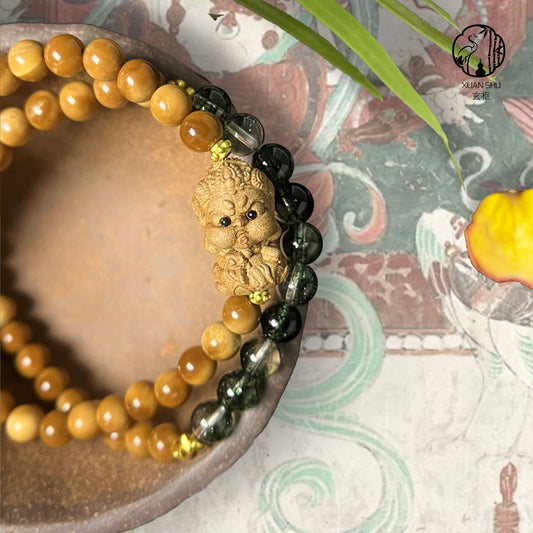 Cook Bracelet · Yellow Wealth God & Green Phantom Double-Layer Bracelet — Attract Wealth & Balance Five Elements Energy