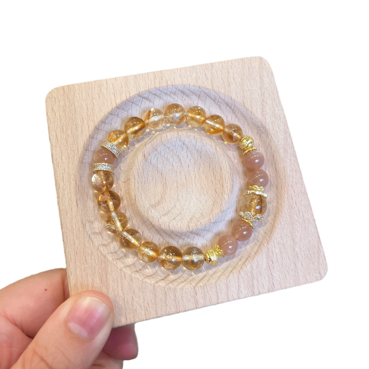Natural Yellow Citrine Sunstone Orange Moonstone Crystal Bracelet – Abundance & Healing Energy